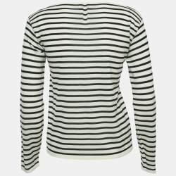 Pre Owned Saint Laurent Paris Cream Striped Wool Long Sleeve T-Shirt M