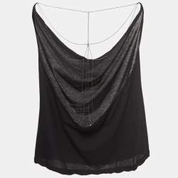 Pre Owned Saint Laurent Black Cotton Cowl Neck Back Chain Detailed Top S