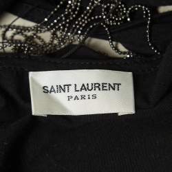 Pre Owned Saint Laurent Black Cotton Cowl Neck Back Chain Detailed Top S