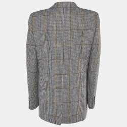 Saint Laurent Craie Noir Ocre Checked Wool Tailored Blazer M