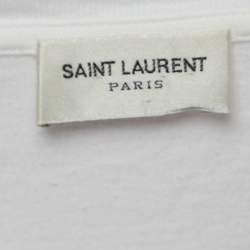 Saint Laurent  White Palm Tree Print Distressed Cotton Knit T-Shirt L