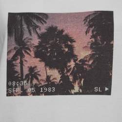 Saint Laurent  White Palm Tree Print Distressed Cotton Knit T-Shirt L