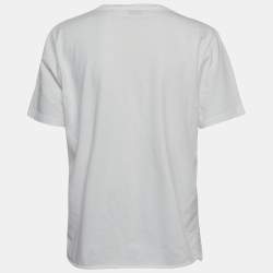 Saint Laurent  White Palm Tree Print Distressed Cotton Knit T-Shirt L