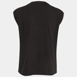 Pre Owned Saint Laurent Black VHS Print Cotton Ripped Sleeveless T-Shirt M