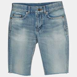 Saint Laurent Paris Blue Distressed Denim Bermuda Shorts S Waist 24''