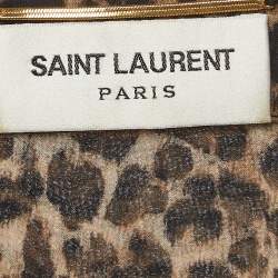 Saint Laurent Brown Leopard Print Chiffon Midi Dress S