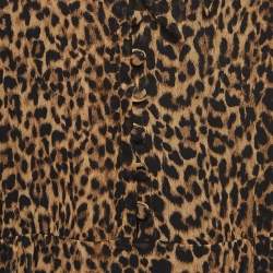 Saint Laurent Brown Leopard Print Chiffon Midi Dress S