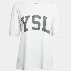 Pre Owned Saint Laurent Paris White Logo Print Cotton Knit Oversized T-Shirt XS