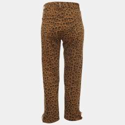 Pre Owned Saint Laurent Brown Leopard Print Ripped Denim Mid-Rise Jeans S Waist 25''