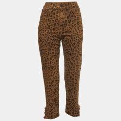 Pre Owned Saint Laurent Brown Leopard Print Ripped Denim Mid-Rise Jeans S Waist 25''