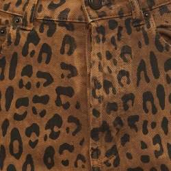 Pre Owned Saint Laurent Brown Leopard Print Ripped Denim Mid-Rise Jeans S Waist 25''