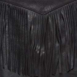 Pre Owned Saint Laurent Black Leather Fringe Detail Mini Skirt M
