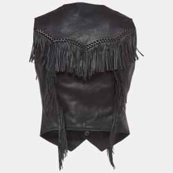Pre Owned Saint Laurent Black Leather Fringe Detail Vest M