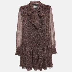 Saint Laurent Black Paisley Print Silk Neck Tie Mini Dress M