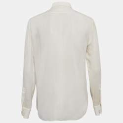 Pre Owned Saint Laurent Off-White Silk Ruffle Detail Shirt Blouse M