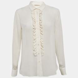 Pre Owned Saint Laurent Off-White Silk Ruffle Detail Shirt Blouse M