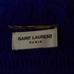 Saint Laurent Blue Smocked Silk Off-Shoulder Flared Sleeve Blouse M