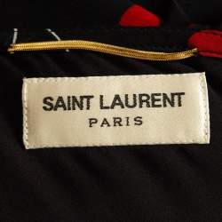 Saint Laurent Black Cherry Print Silk One-Shoulder Asymmetric Midi Dress M