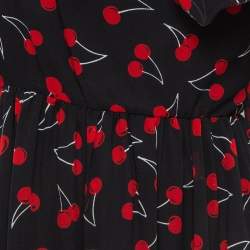 Saint Laurent Black Cherry Print Silk One-Shoulder Asymmetric Midi Dress M