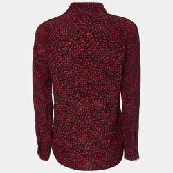 Pre Owned Saint Laurent Paris Red Heart Print Silk Button Front Shirt M