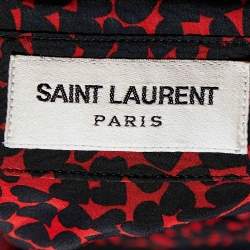 Pre Owned Saint Laurent Paris Red Heart Print Silk Button Front Shirt M