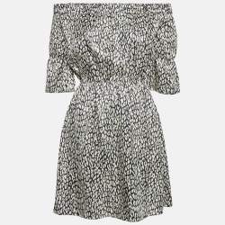 Saint Laurent Black Animal Print Lame Off-Shoulder Mini Dress S