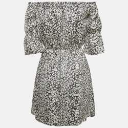 Saint Laurent Black Animal Print Lame Off-Shoulder Mini Dress S