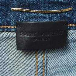 Pre Owned Saint Laurent Blue Distressed Denim Frayed Skinny Jeans M Waist 28"