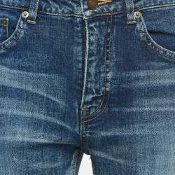 Pre Owned Saint Laurent Blue Distressed Denim Frayed Skinny Jeans M Waist 28"