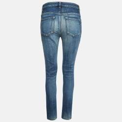 Pre Owned Saint Laurent Blue Distressed Denim Frayed Skinny Jeans M Waist 28"