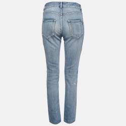 Pre Owned Saint Laurent Light Blue Ripped Denim Skinny Jeans M Waist 28"