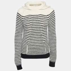 Saint Laurent White/Black Stripe Wool Blend Knit Hooded Sweater XS