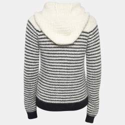 Saint Laurent White/Black Stripe Wool Blend Knit Hooded Sweater XS