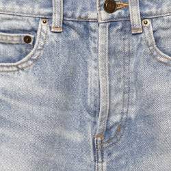 Pre Owned Saint Laurent Light Blue Ripped Denim Shorts S Waist 24"
