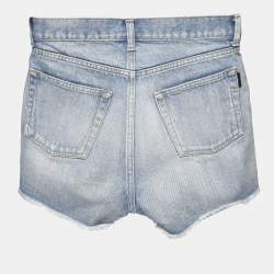 Pre Owned Saint Laurent Light Blue Ripped Denim Shorts S Waist 24"