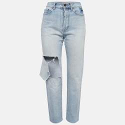 Pre Owned Saint Laurent Light Blue Ripped Denim Jeans M Waist 28"
