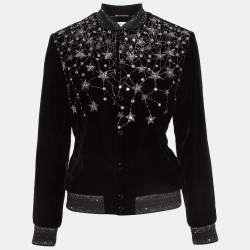 Pre Owned Saint Laurent Black Embellished Velvet Bomber Jacket S