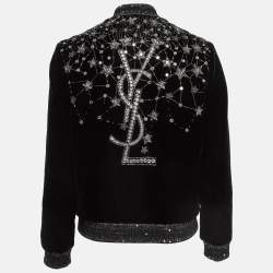 Pre Owned Saint Laurent Black Embellished Velvet Bomber Jacket S
