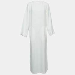 Pre Owned Saint Laurent Paris White Linen Blend Long Tent Dress M