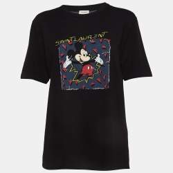 Saint Laurent Paris x Disney Black Mickey Mouse Print Cotton Knit Tshirt XS