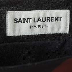Saint Laurent Paris Black Flame Print Leather Mini Skirt M