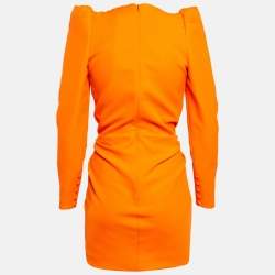 Pre Owned Saint Laurent Fluorescent Orange Gabardine Mini Dress M