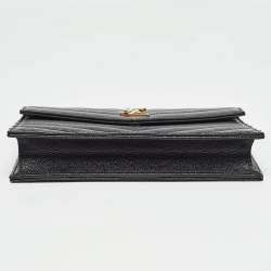 Saint Laurent Black Matelassé Leather Monogram Envelope Wallet on Chain