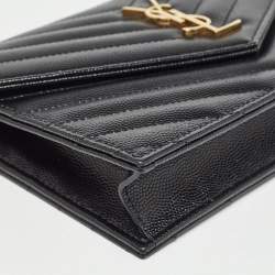 Saint Laurent Black Matelassé Leather Monogram Envelope Wallet on Chain