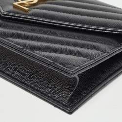 Saint Laurent Black Matelassé Leather Monogram Envelope Wallet on Chain
