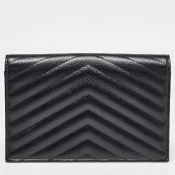 Saint Laurent Black Matelassé Leather Monogram Envelope Wallet on Chain