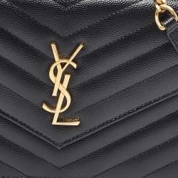 Saint Laurent Black Matelassé Leather Monogram Envelope Wallet on Chain