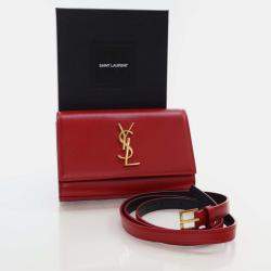 Saint Laurent Paris Red Leather Monogram Kate Belt Bag