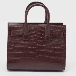 Pre Owned Saint Laurent Burgundy Croc Embossed Leather Nano Classic Sac De Jour Tote