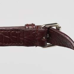 Pre Owned Saint Laurent Burgundy Croc Embossed Leather Nano Classic Sac De Jour Tote